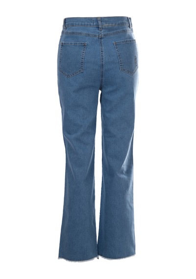 Seleste Minimalist Taş Detaylı Kadın Jean Pantolon - Midi Boy Lacivert