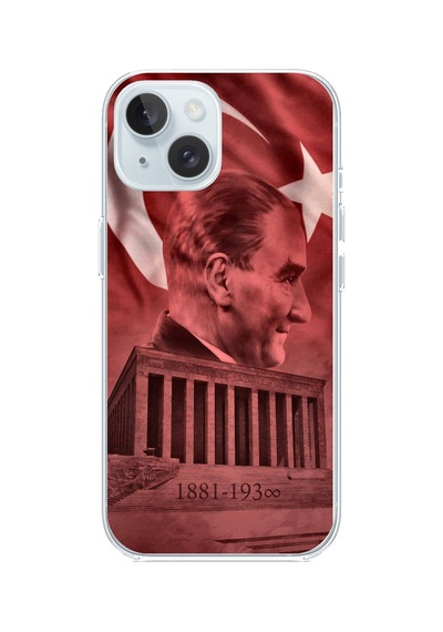Apple Uyumlu iPhone 15  Atatürk Portresi Ve Anıtkabir Baskılı Silikon Kılıf Renkli