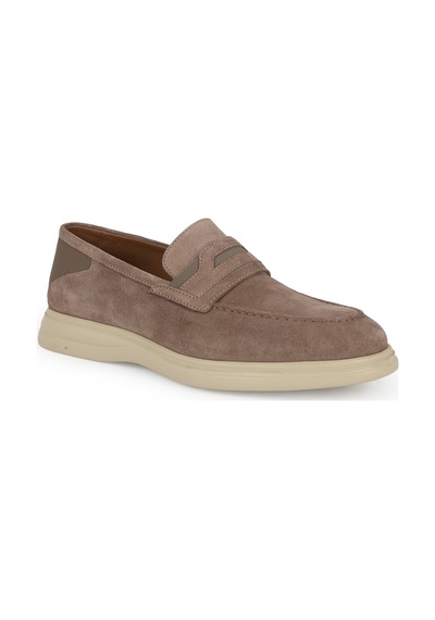 Libero Erkek Loafer Ayakkabı Hakiki Süet Deri Mokasen Penny Bantlı Slip-on Hafif Bej Eva Taban L6020 Vizon