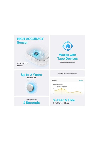 T310, Akıllı Sıcaklık Ve Nem Monitörü, Ücretsiz Veri Depolama, Gerçek Zamanlı Bildirimler, Pil Dahildir, Alexa Ve Google Home İle Çalışır, Hub Gereklidir Ayrıca Satılır