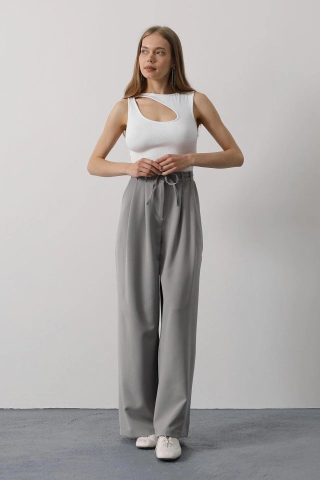 Emh Store Pileli Bağcıklı Oversize Pantolon - Gri Gri