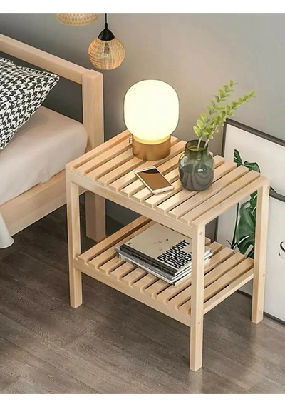 Ahşap Komodin Yatak Odası Yan Sehpa Çok Amaçlı Ayaklı Raf Kahverengi