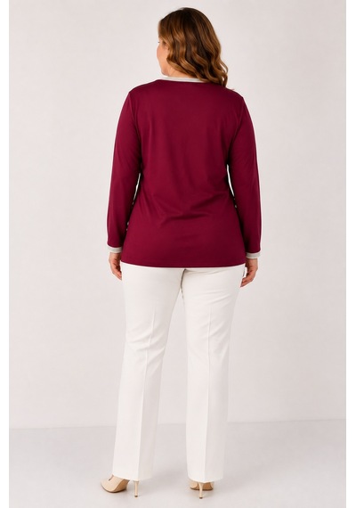 Bihan Store Detay.y26-642 V Yaka Penye Bluz Bordo