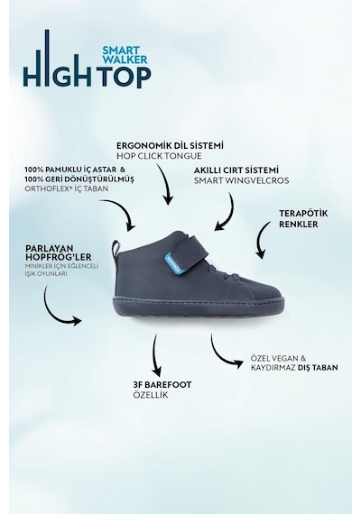 Smart Walker High Top Süper Mat Lacivert Barefoot Çocuk Bot-süper Mat Lacivert