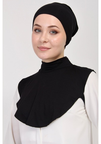 Manolyaşal İslamic Hijab Düz Balıkçı Yakalı Kurtarıcı Boyunluk Siyah