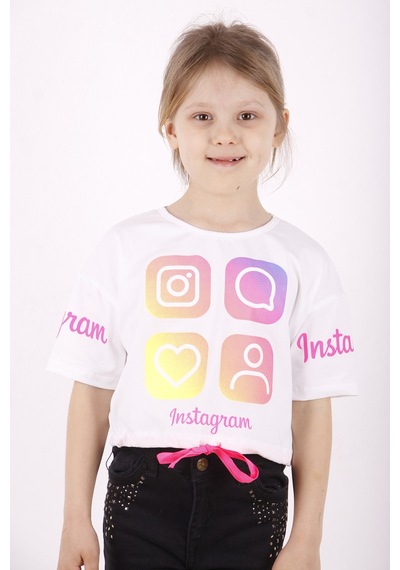 Toontoy Kids Toontoy Kız Çocuk Instagram Baskılı Crop Tişört Beyaz