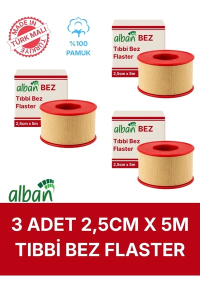Bez Flaster 2,5 Cm X 5 M, 3 Kutulu Set, Pamuklu Medikal Sabitleme Bandı Tekli Rulo