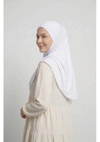 Alivascarf Pratik Hijab Sandy Şal - Hazır Türban Tesettür Eşarp Namazlık Namaz Örtüsü beyaz