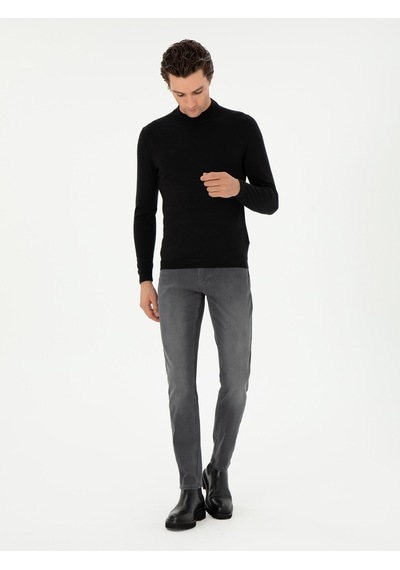Cacharel Siyah Slim Fit Kaşmir İpek Karışımlı Çeyrek Balıkçı Yaka Triko Kazak