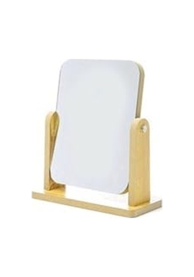 Masaüstü Standlı Makyaj Aynası 18x13cm Masaüstü Ayna Ahşap Tasarım Ayna Açık Bej