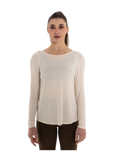 Inguz Sırt Detay Uzun Kollu Modal Yoga T-shirt Ekru