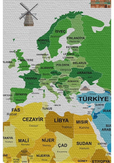 Duvar Örtüsü / Halısı Bayrak Detaylı Türkçe Güncel Dünya Haritası -3968