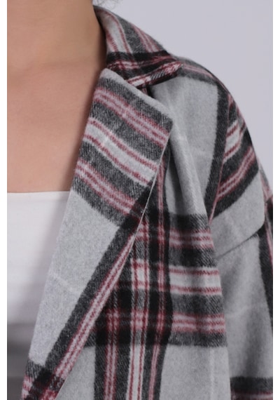 Armonika Kadın Gri Erkek Yaka Yanları Yırtmaçlı Oversize Ceket Arm-26k001009