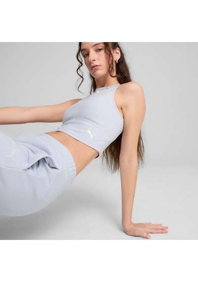 Puma Wardrobe Essentials Ribbed Crop Top Kadın Mavi Atlet 629765 Mavi