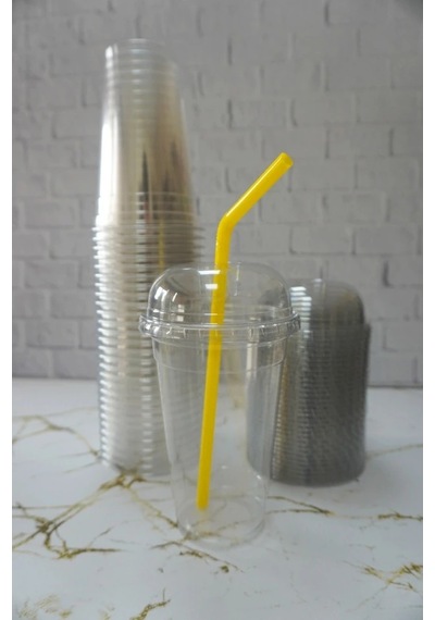 Plastik Şeffaf Bardak Kapaklı Milkshake Bardağı Kahve Bardağı Soğuk Içecek Bardağı 450ml 50 Adet 16 Oz
