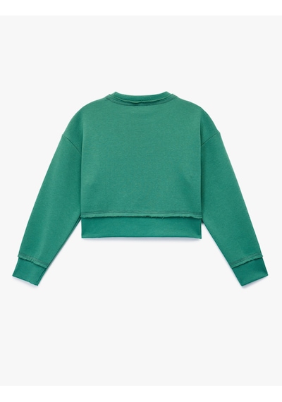 Koton Şardonlu Uzun Kollu Bisiklet Yaka Baskılı Sweatshirt Yeşil 6wkg10178ak Yeşil