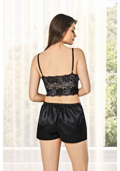 Alissa Kadın Siyah Saten Çeyiz Seti 6 Parça Dantelli Sabahlık Gecelik Pijama Şortlu Takım Siyah Alissa Kadın Siyah Saten Çeyiz Seti 6 Parça Dantelli Sabahlık Gecelik Pijama Şortlu Takım Siyah