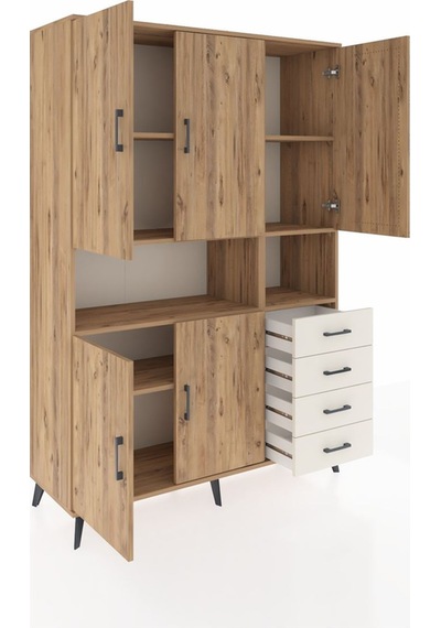 Hyperion Dolap 7 Raflı 4 Çekmeceli 5 Kapaklı 132x44x195 Çam-ç... Çam