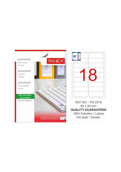 Tanex TW-2318 83x30mm Kuşe Lazer Etiket 100 Lü Paket