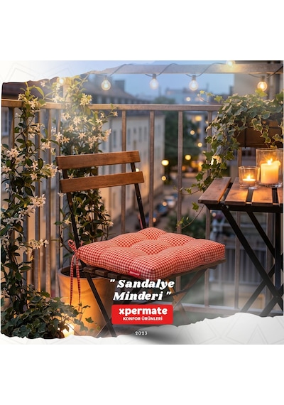 Pötikareli Sandalye Minderi 40x40 Pofidik Piknik Minderi Kırmızı