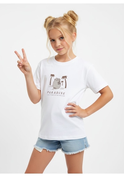 Sea Bubbles Kedi Pusheen Kız Çocuk Tişört St10384 Beyaz