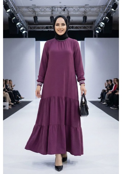 Hb Harma Time Butik Kadın Ayrobin Kolu Ribanalı Uzun Pembe Tesettür Elbise Hb Harma Time Butik Kadın Ayrobin Kolu Ribanalı Uzun Pembe Tesettür Elbise