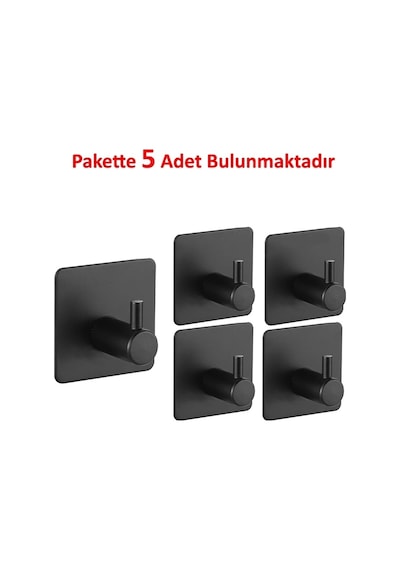 Ardini Kendinden Yapışkanlı Askılık Mat Siyah 01 Pakette 5 Adet Mat Siyah