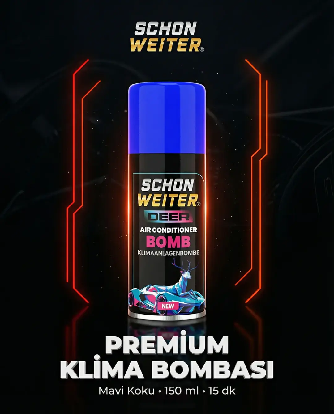 Premium Araç Oto Klima Dezenfektanı Ve Klima Bombası Mavi Aeorosol Sprey 150ml