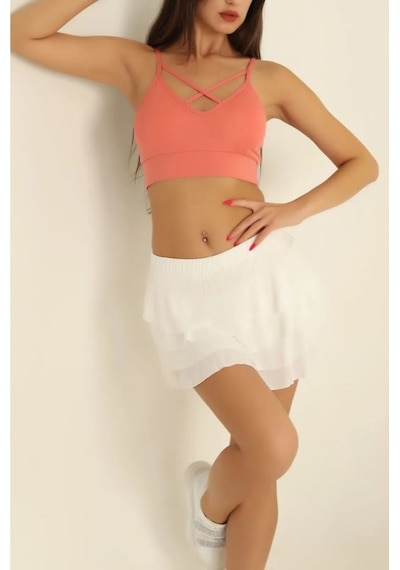 Kadın Ön Çapraz Askılı Crop Bluz - S504577 Pembe