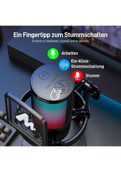 Pc İçin Usb Mikrofon, Sessiz Düğmeli Rgb Oyun Mikrofonu, Gürültü Önleyici Kondenser Mikrofon, Akış, Podcast, Ka