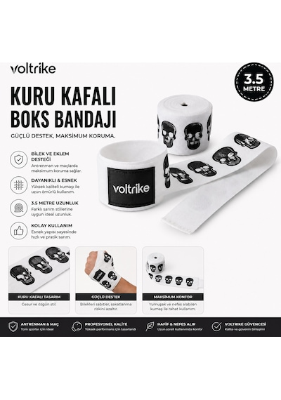 Voltrike Kuru Kafalı Boks-kickbox-muay Thai-sanda El Bandajı Beyaz 3.5 Metre Çok renkli