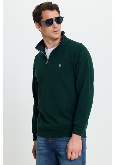 Tudors Erkek Slim Fit Dar Kesim Pamuklu Selanik Kumaş Dik Yaka Yeşil Sweatshirt-41874 Yeşil Tudors Erkek Slim Fit Dar Kesim Pamuklu Selanik Kumaş Dik Yaka Yeşil Sweatshirt-41874 Yeşil