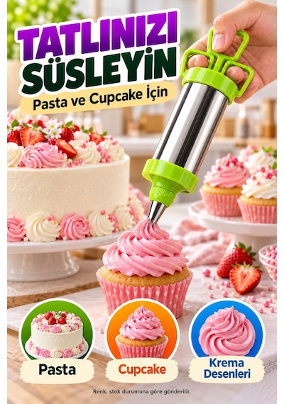Pasta Süsleme Seti Krema Şırıngası Çelik Gövde Üç Uçlu Spatula Kek Cupcake Dekorasyon Mutfak Aparatı Çok Renkli