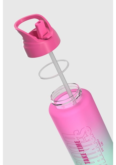 Renga Moly Çift Renk Yazı Desenli 1000 Ml Pipetli Mat Tritan Matara 912117 Fuşya-turkuaz Fuşya