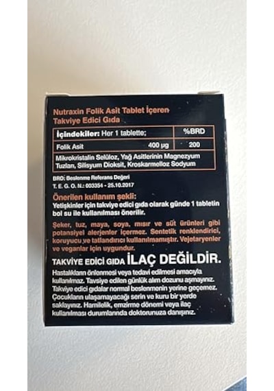 Nutraxin Vitals Folic Acid 400 Mcg 100 Tablet Takviye Edici Gıda