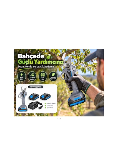 Algaride 20v Akülü Budama Makası 35 Mm Çift Akülü 2.0ah Bataryalı Dijital Ekranlı Profesyonel Dal Budama