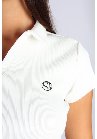 Soft&Basic Polo Yaka Ve Patlı Kaşkorse T-shirt Beyaz