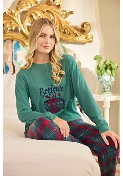 Aydoğan Kadın Düğme Yaka Termal Pijama Takımı 240668y- 1 Adet Yeşil