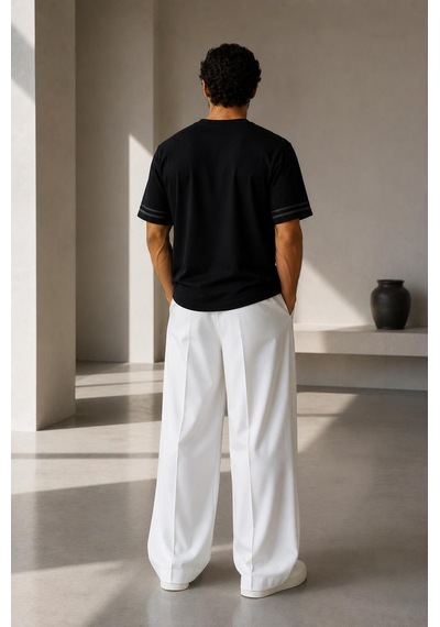 Alexandergardi Şerit Detaylı Kontrast Yaka Basic T-shirt Siyah