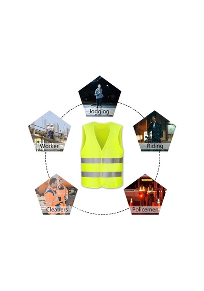 Kkdstock Work Safety Equipment Fosforlu Reflektörlü İkaz Yeleği 5 Cm Reflektörlü Gece Görünür Sarı