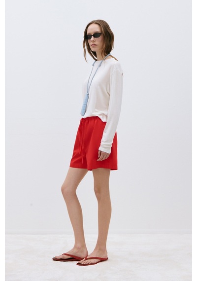 Suud Collection Kırmızı Klara Yıkamalı Poplin Şort