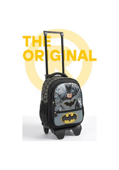 Batman Lisanslı Erkek Çocuk Okul Çantası - Üç Bölmeli Çıkarılabilir Çekçekli Sırt Çantası - Siyah/gri 2026