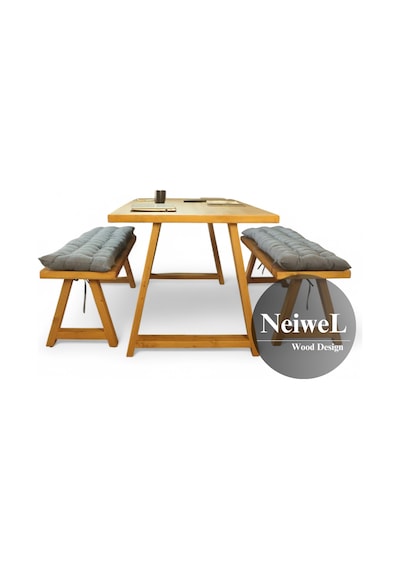 Neiwel Dove Doğal Ahşap Banklı Toplantı Masasıı x 100 x 200 Açık Ceviz