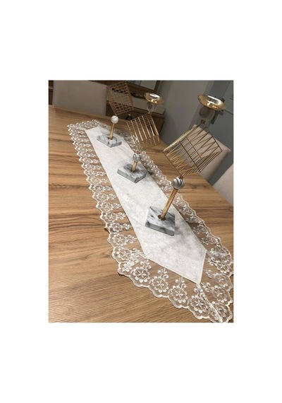 Kadife Dantel Detaylı Runner 140x40cm Diğer