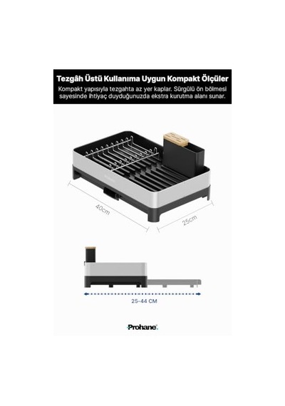 Inox Master Kd200 Kompakt Genişletilebilir Bulaşıklık 304 Paslanmaz Çelik Su Tahliyeli Tezgah Üstü Kurutmalık 50 x 22