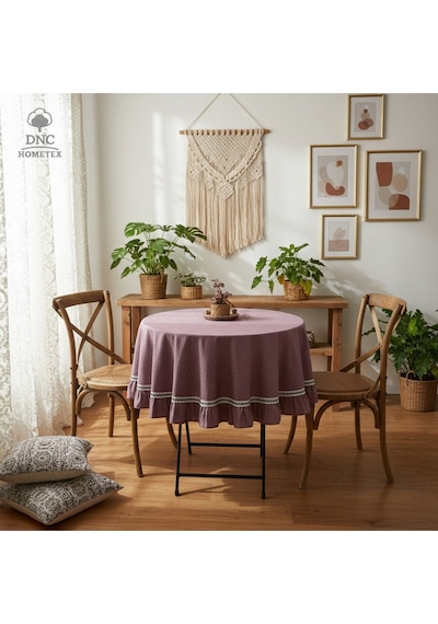 Dnc Home Tekstil Açık Bordo Keten Yuvarlak Özel Seri Masa Örtüsü Bordo