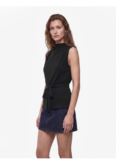 Koton Slim Fit Bağlamalı Dik Yaka Kolsuz Likralı Bluz Siyah 7wak10085ek