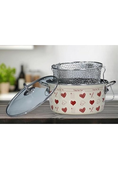 Kırmızı Emaye Kızartma Tenceresi 22 Cm 12v