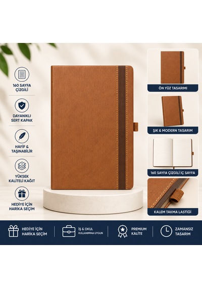 Şık Tasarım Lastikli Ajanda/defter - 4 Farklı Renk Seçeneği Kahverengi