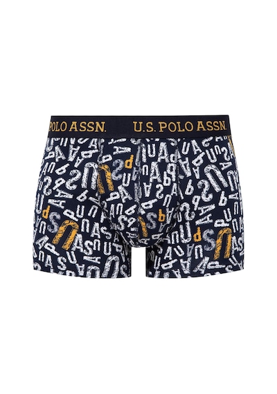 U.S. Polo Assn. - Erkek Sarı - Baskılı- Lacivert 3 Lü Boxer-Sarı - Baskılı- Lacivert